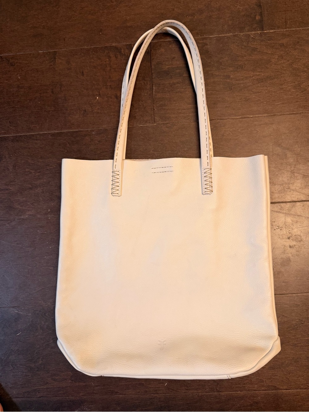 FRYE Naomi Pickstitch Leather Tote Bag Off White Neutral Minimalist Western Boho